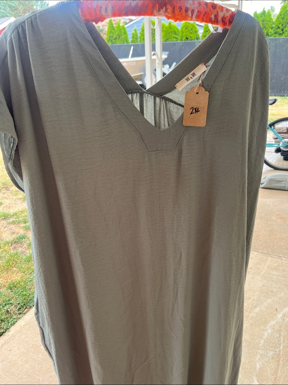 Olive Green V-Neck Short Sleeve Tunic dress